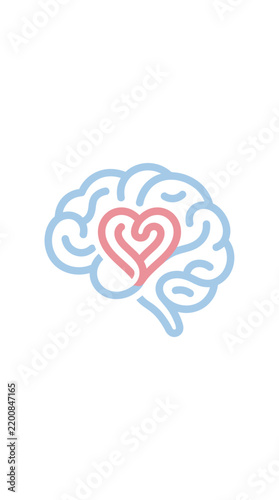 Stylized brain illustration with a pink heart shape inside, symbolizing emotional intelligence and mental well-being