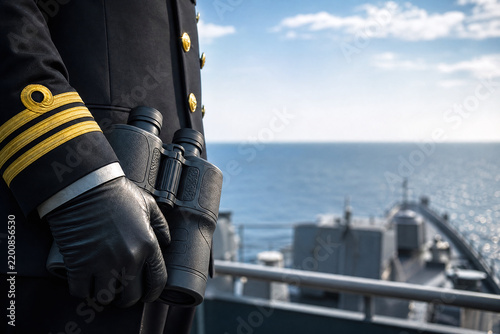 Close Up Navy Officer Hand Holding Maritime Binoculars Naval Forces