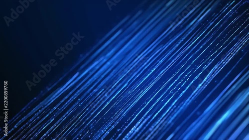 Blue diagonal light streaks with glowing digital particles