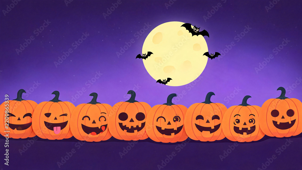 Fototapeta premium Carved Jack O Lanterns Glowing On Halloween