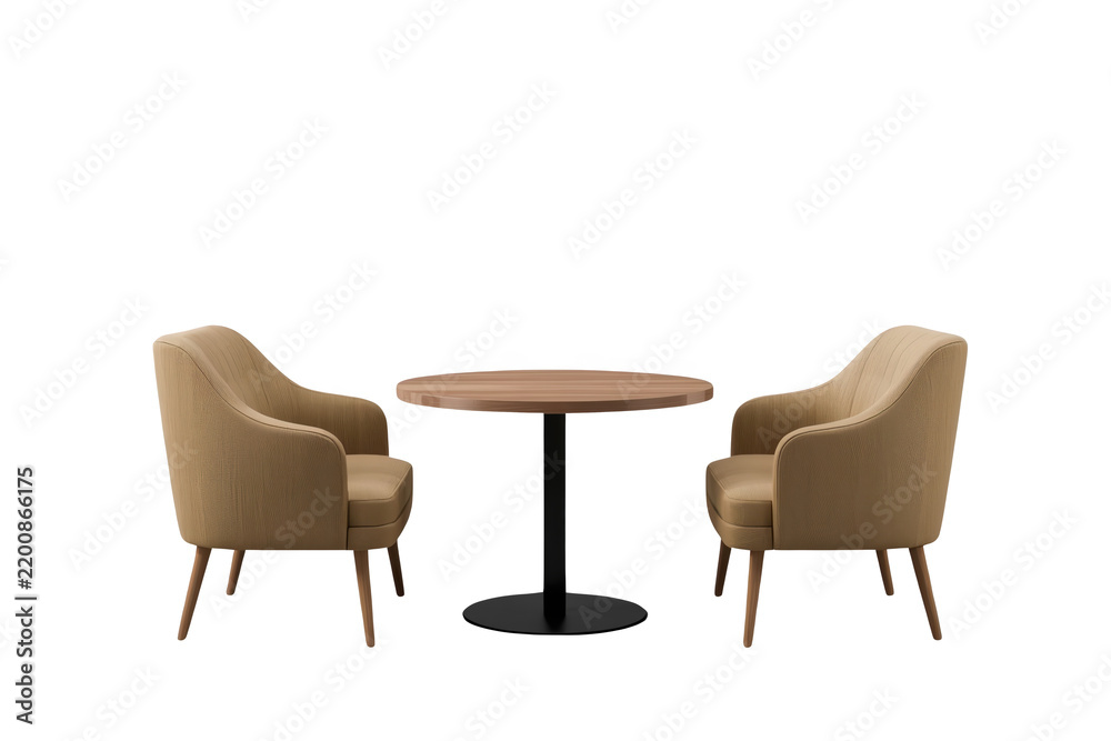 Fototapeta premium Round cafe table with two armchairs shown as a transparent cutout