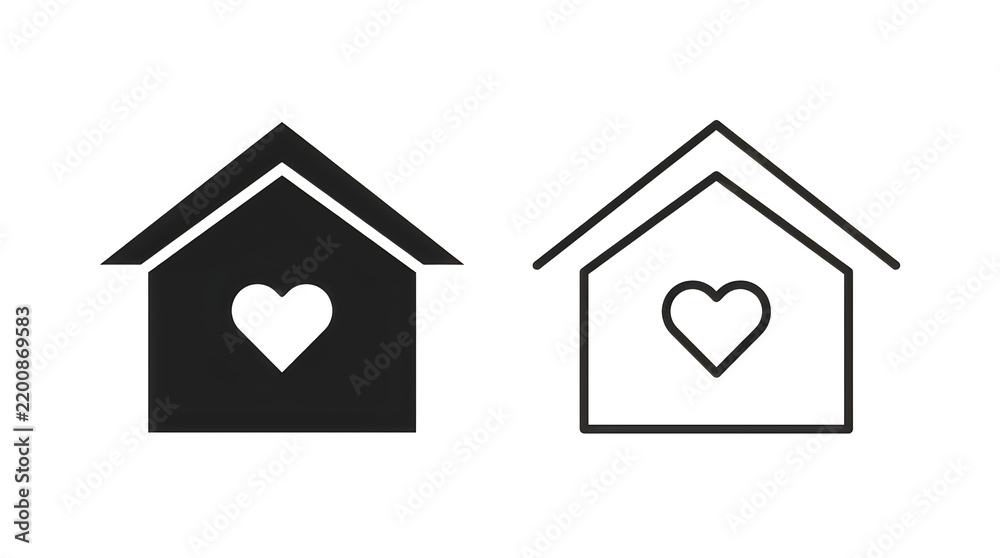 Obraz premium Two cute houses with heart icons inside