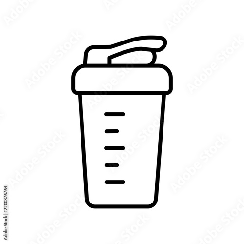 Protein shaker bottle icon in flat line style on white background