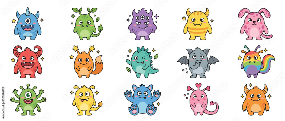 Obraz premium Cute Cartoon Monsters Collection on Transparent Background