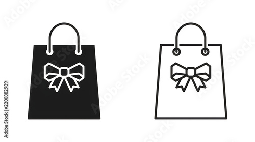 Black and white shopping bag with bow icon