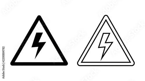 Electric warning and safety lightning triangle icons