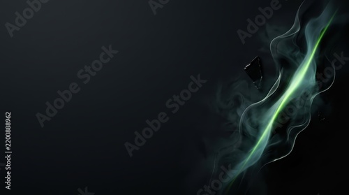 Abstract Eerie Green Light Smoke and Obsidian Shard on Dark Minimalist Background with Large Copy Space