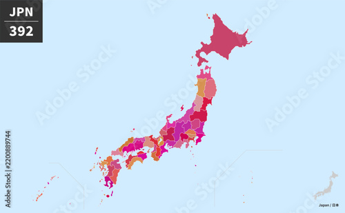 日本の都道府県を色分けしたカラフルなインフォグラフィック地図イラスト
