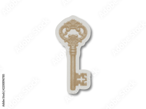 Vintage key in halftone pop art style on a transparent background, sticker design with a textured outline