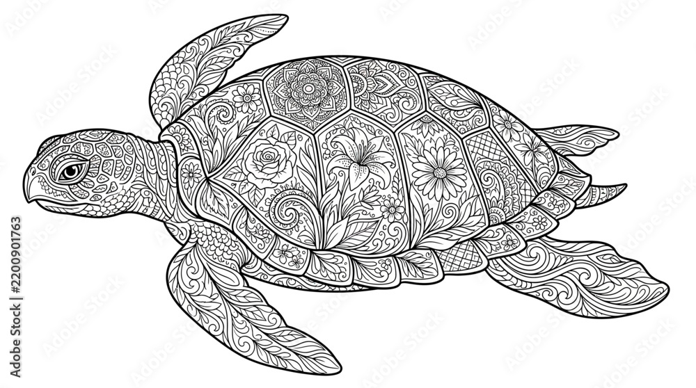 Fototapeta premium Intricate Floral Turtle Illustration Isolated