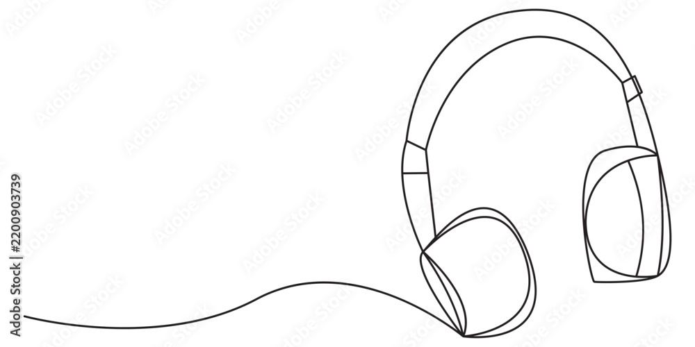 Obraz premium Continuous single line drawing of modern headphones for music listening