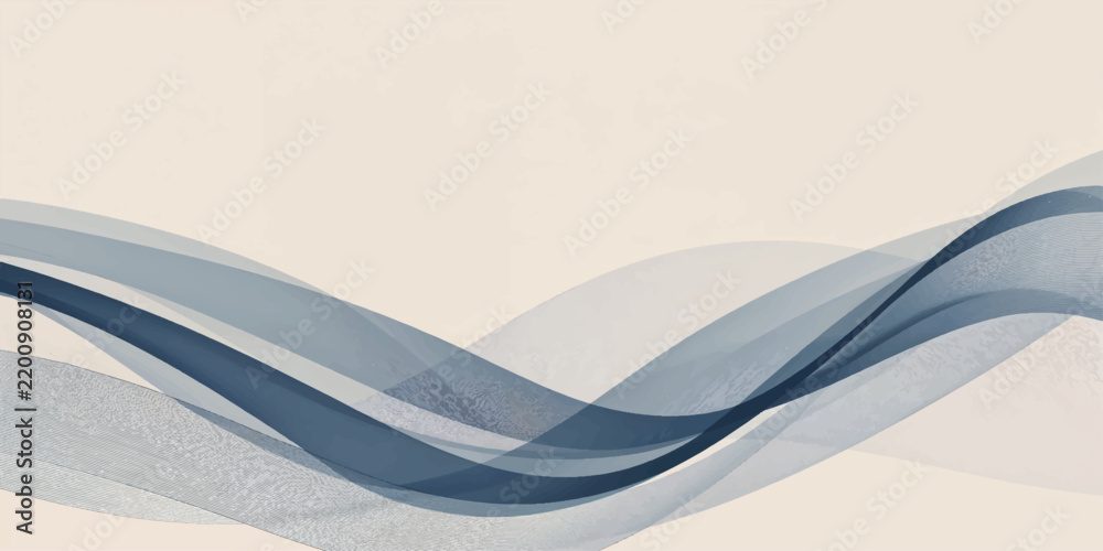 Obraz premium Elegant Dark Blue Translucent Smoke Wave Lines on Beige Textured Paper Background 