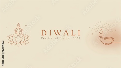 Minimalist line art banner design celebrating the Diwali festival of lights