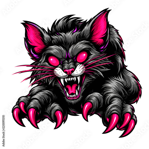 Mystical Black Cat Monster Red Eyes Powerful Art