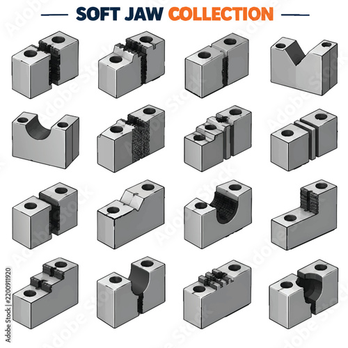 Soft Jaw Pliers Line Art Vector Icons, Padded Grip Precision Tool Collection