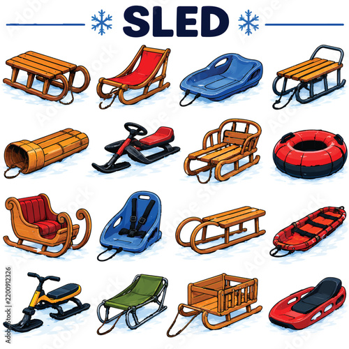 Sled Line Art Vector Icon, Winter Snow Sledding and Outdoor Recreation Illustration
