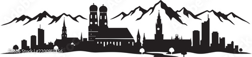 Adobe Illustrator Artwork of inimalist Flat Vector Silhouette of Munich Bavaria Skyline