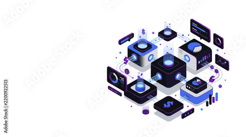 Abstract Blockchain Network Technology Isometric Illustration