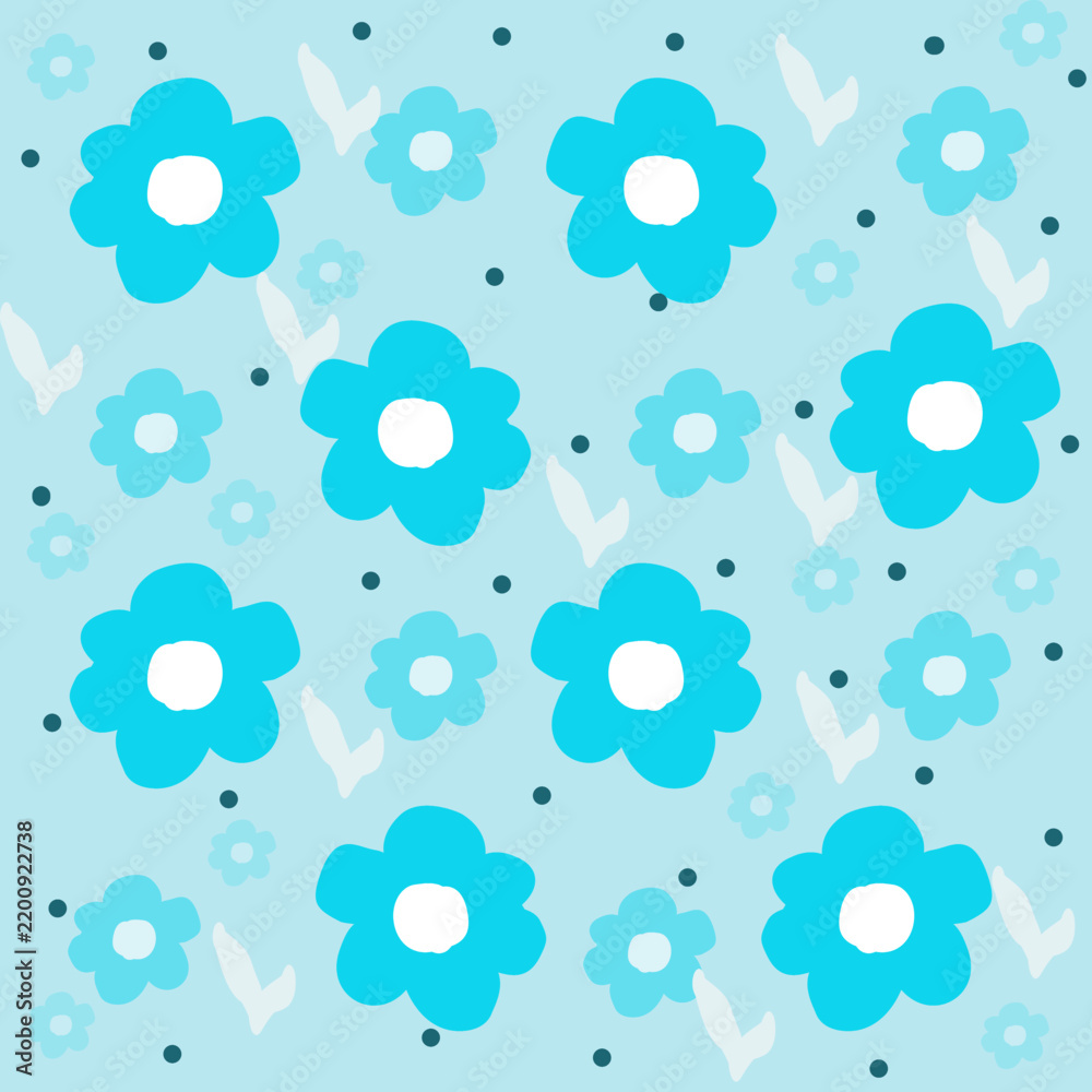 Cute blue floral vector pattern polka dots for japanese yukata kimono ...