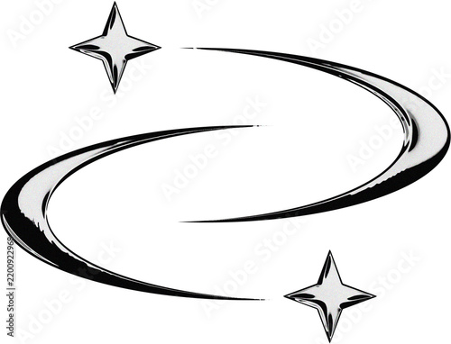 Y2k Aesthetic Swirls with Sparkling Stars Graphic Element for Retro Design Projects