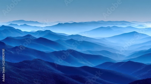 Serene Blue Mountain Range Under Soft Dawn Light - Nature Landscape