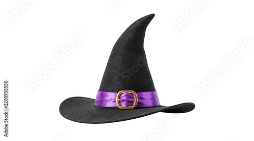 Classic black witch hat with purple ribbon