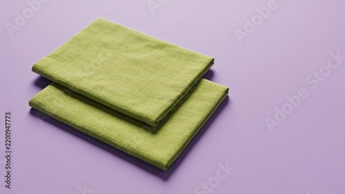 Lime Green Linen Fabric Sheets on Pastel Lavender Background