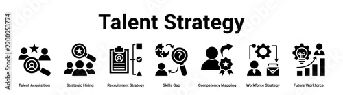 Talent Strategy web banner icon vector illustration concept for business with icon of Talent Acquisition, Strategic Hiring, Recruitment Strategy, Skills Gap, Competency Mapping, Workforce Strategy,.