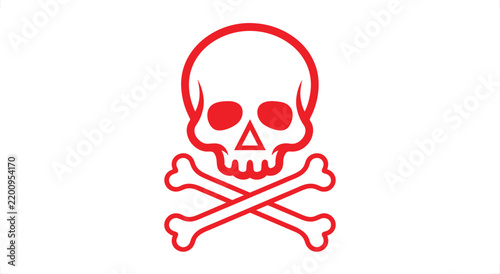 Obraz na płótnie Red skull and crossbones icon, minimalist pirate jolly roger vector, warning sig