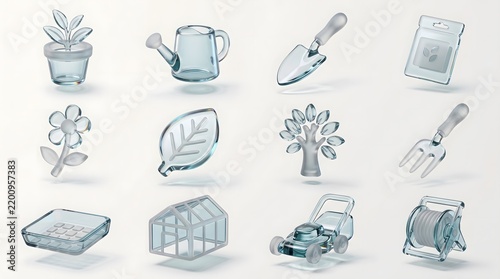Collection of Glass Garden Icons 3D Render