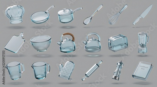 Glass Kitchenware Icons Set Grid Collection