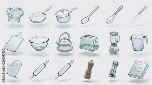 Glass Home Objects Grid Render Icon Set Art