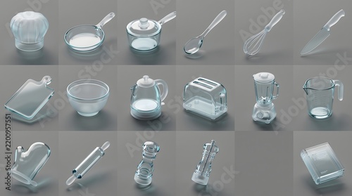 Glass Kitchenware Icons Set Collection Grid
