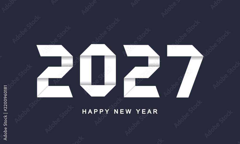Obraz premium Modern Happy New Year 2027 Typography Design with Paper Fold Effect
