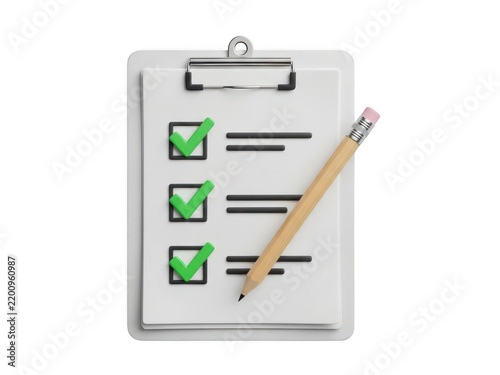 A clipboard with a pencil and checkboxes isolated on transparent background