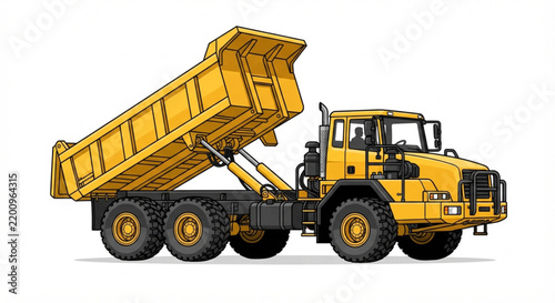 Yellow industrial dump truck vector with raised bed