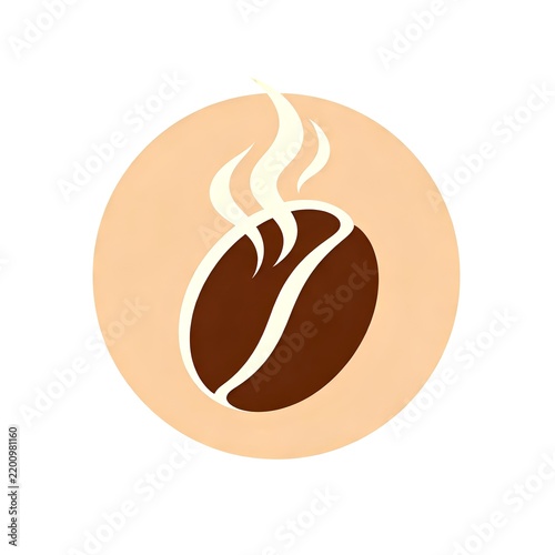 Brown coffee bean with beige steam on tan circle background, symbolizing warmth, aroma, and fresh brew