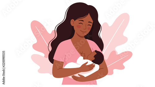Smiling mother breastfeeding her newborn baby in this gentle flat vector illustration for modern parenting