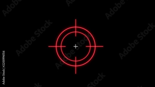 High-tech digital red target reticle overlay on black background, precision aiming hud for gaming, military simulation, tactical interface, and futuristic sci-fi visual effects
