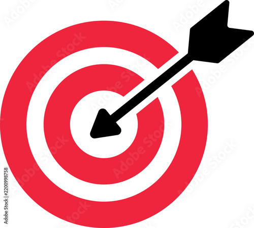 Red target concentric circles with arrow hit center goal vector illustration for sales target and marketing goal