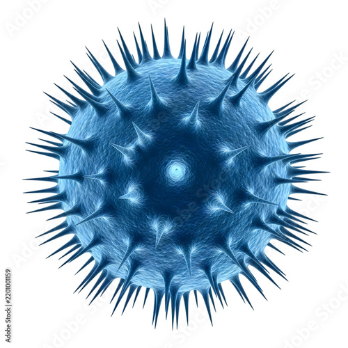 Blue virus cell model isolated on a clean white background