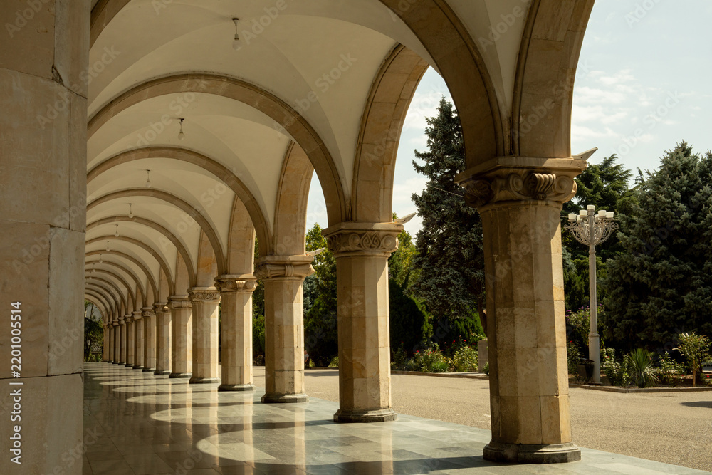 Obraz premium Elegant arches create a beautiful passageway surrounded by greenery