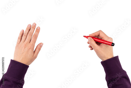 Hands Pointing and Writing with Red Marker