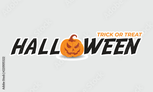 Halloween Trick or Treat Typography Sticker with Jack O Lantern Vector