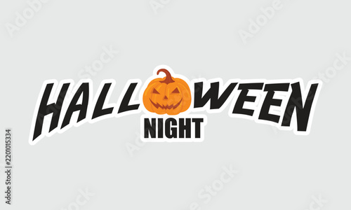 Halloween Night Typography Sticker with Carved Pumpkin Vector