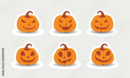 Halloween Carved Jack O Lantern Pumpkin Sticker Set Vector