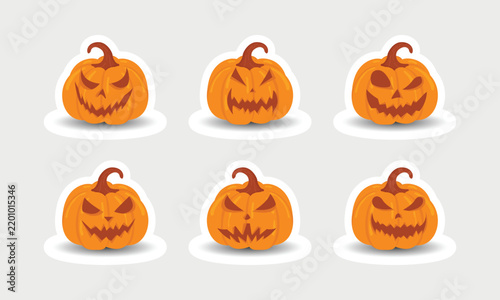 Spooky Halloween Evil Carved Pumpkin Sticker Collection Vector