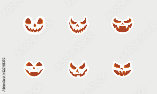 Halloween Pumpkin Carving Face Expression Sticker Set Vector