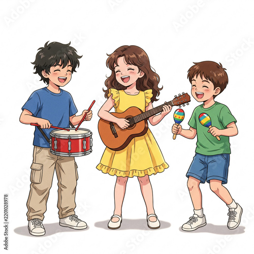 Cheerful Children Playing Music Together