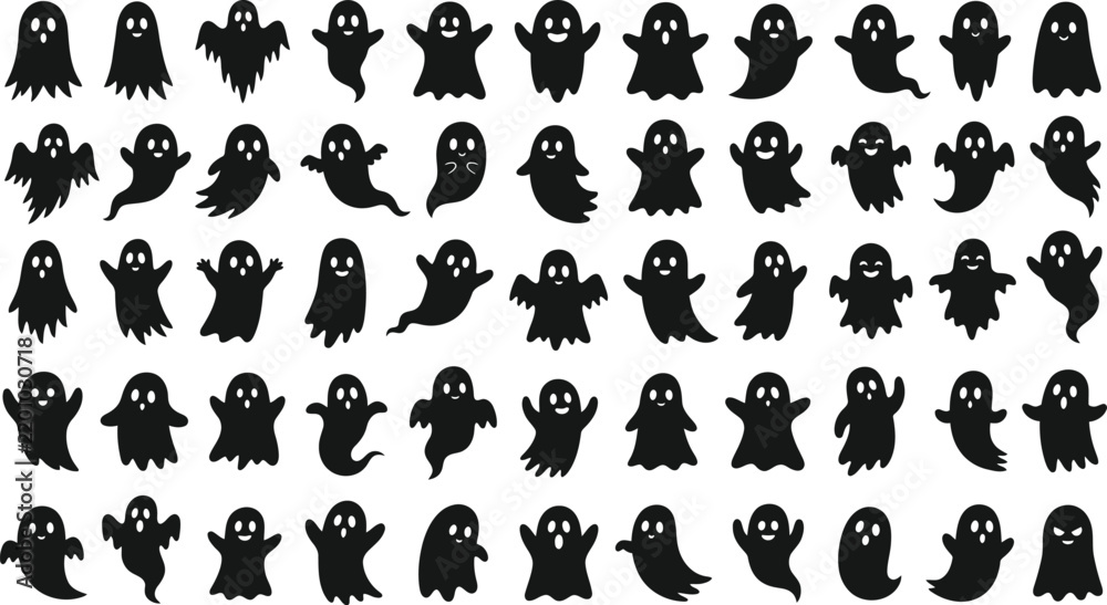Obraz premium Halloween ghost icons set various poses black and white